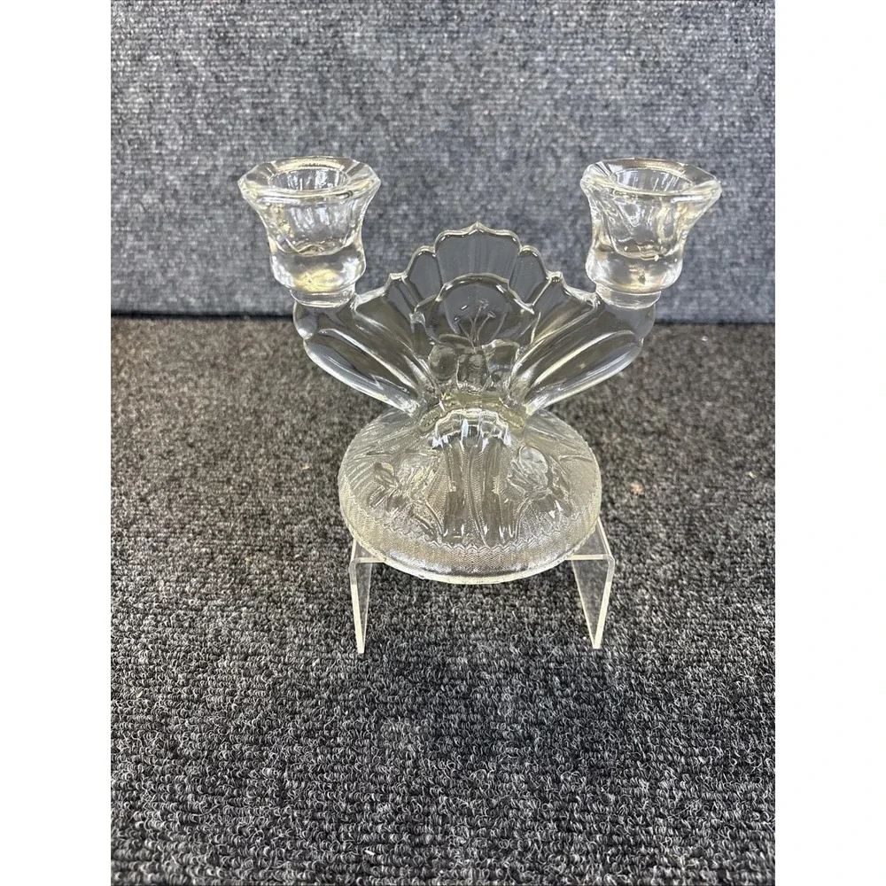 Vtg~Jeanette Glass Iris Depression Glass Double Taper Candle‎ Holders~ONLY 1